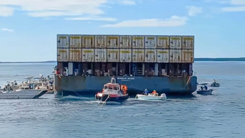 Container barge refloated after grounding, looting incident in the Bahamas
